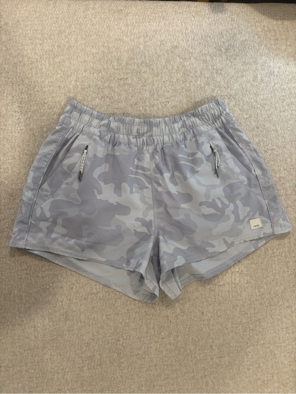 Vuori Women's Light Gray Camo Performance Shorts